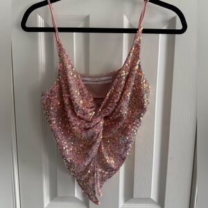Silence + Noise Pink Sequin Butterfly Top